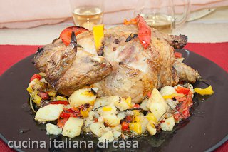 pollo al forno con peperoni e patate